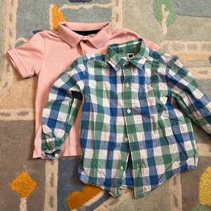 BUNDLE Janie and Jack Green Plaid Shirt and Nautica Pink Polo